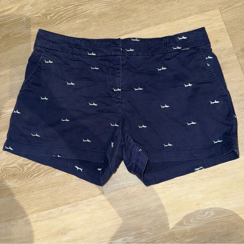 British Khaki Dark Blue Shark Pattern Women Shorts